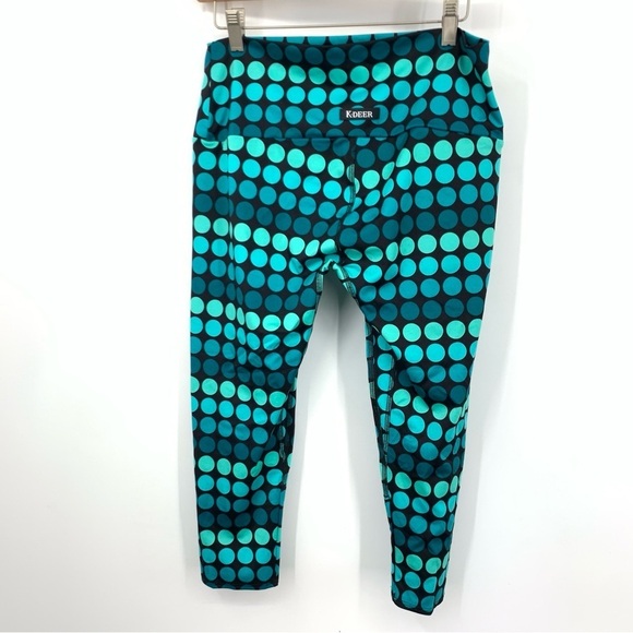 K DEER Women Size 2XL Leggings Capri Cropped Blue Black Polka Dot Printed Pants - Picture 4 of 6